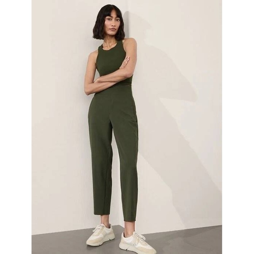 Athleta Endless High Rise Pants Women 14 Military Green Stretch Travel Casual